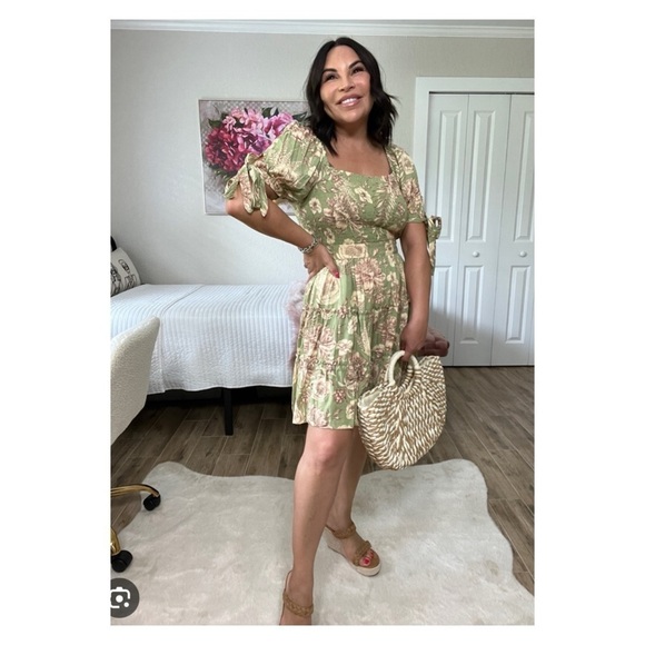 AGUA BENDITA x Target Green Floral Short Sleeve Smocked Mini Dress XXL Blogger - Picture 3 of 14